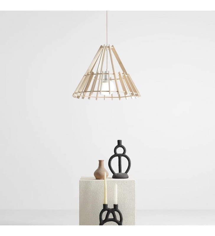 Drewniana lampa wisząca Ferb styl eko boho klosz stożek średnica 53cm do salonu sypialni kuchni jadalni nad stół
