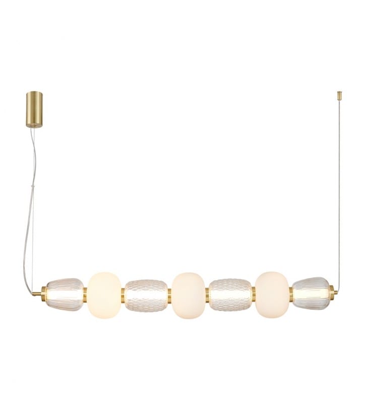 Pozioma złota lampa wisząca ze szkła Eris LED nad stół glamour do salonu sypialni jadalni
