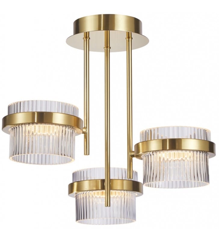 Lampa sufitowa żyrandol Tiara LED złota z 3 szklanymi kloszami do sypialni - OD RĘKI