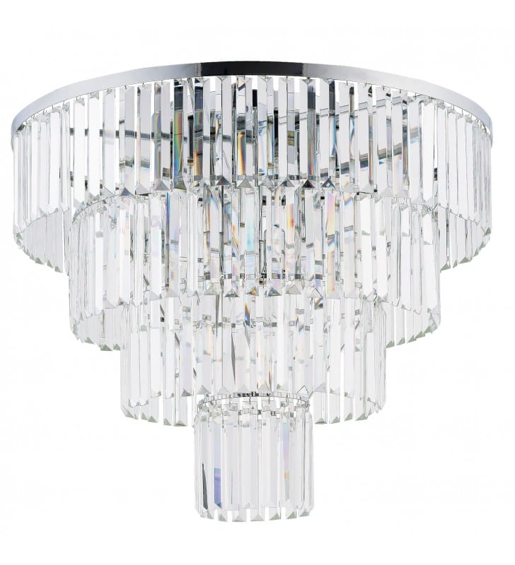 Duży plafon w stylu glamour Cristal 71cm podłużne kryształy kaskadowy klosz