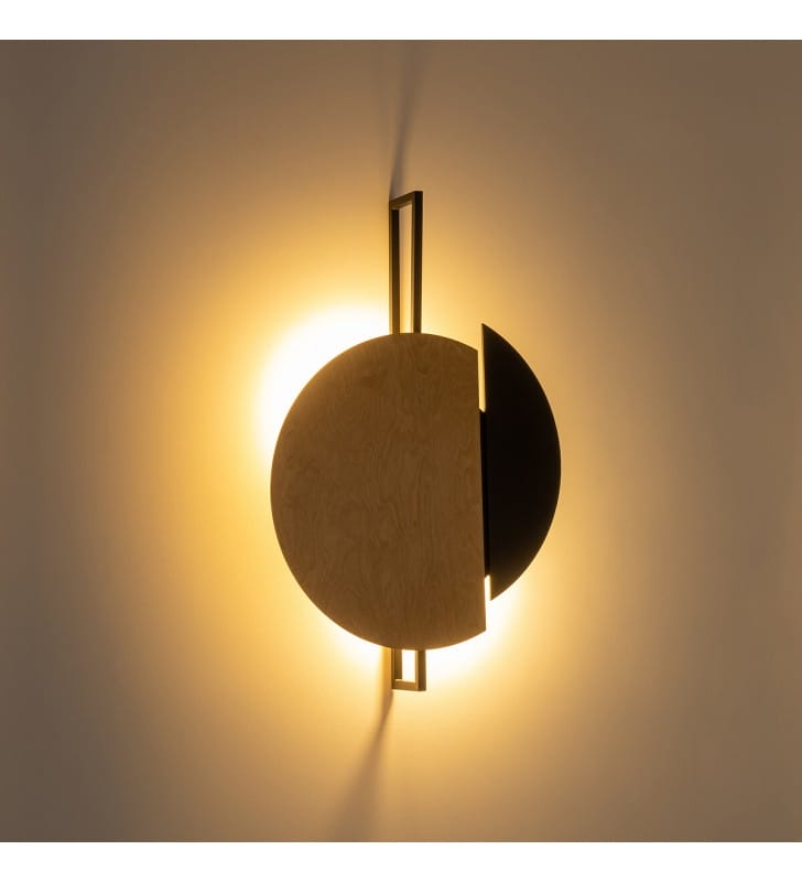 Lampa ścienna Sunset Natural duża połączenie drewna i czarnego metalu dekoracja ścienna