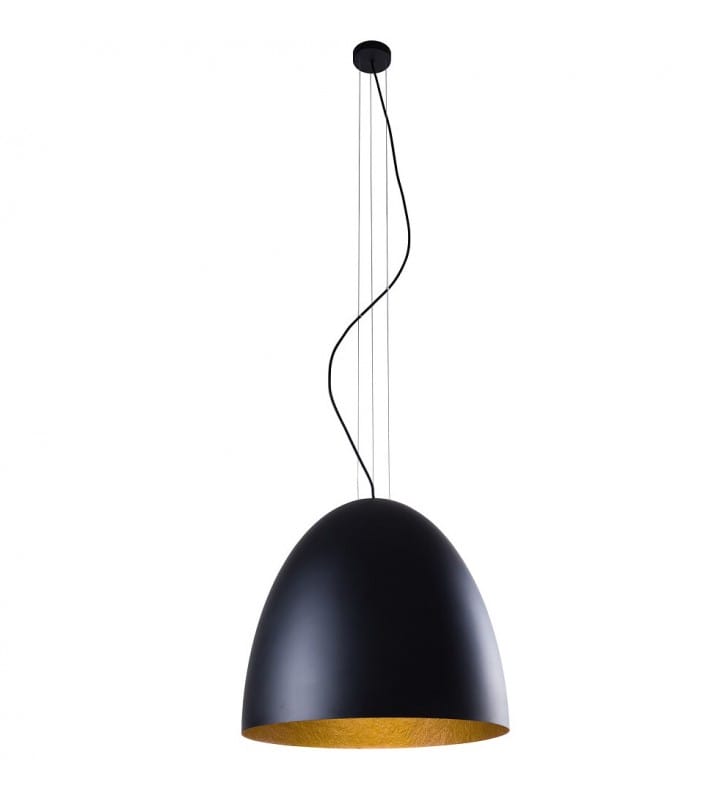 Lampa wisząca Egg 55cm długi zwis czarna ze złotym środkiem do salonu jadalni nad stół do kuchni nad wyspę