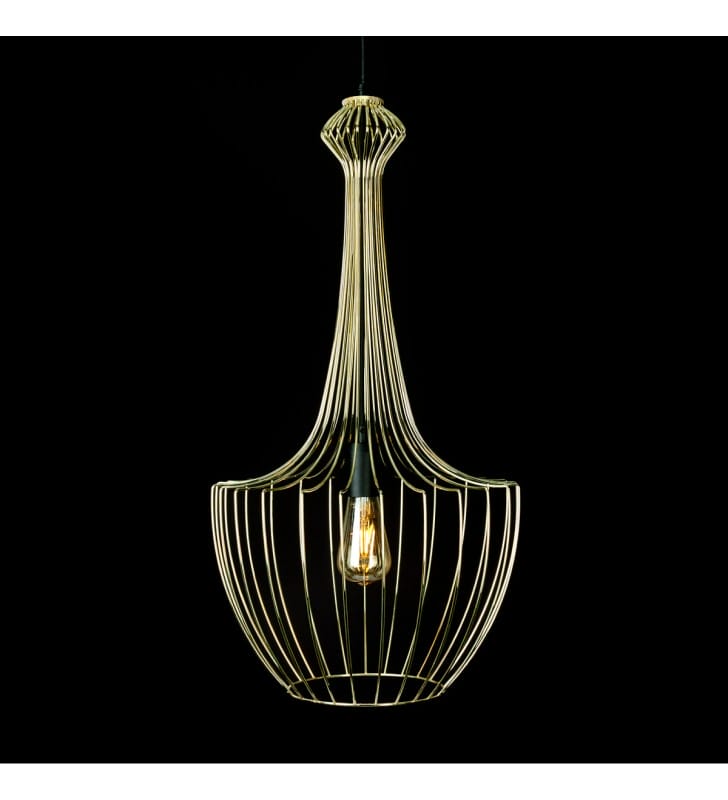 Złota druciana lampa wisząca Luksor z wysokim kloszem elegancka stylowa do salonu jadalni kuchni sypialni 1xE27