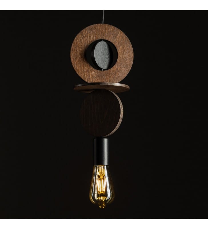 Brązowa drewniana lampa wisząca bez klosza Drops boho do sypialni przy łóżku nad stół