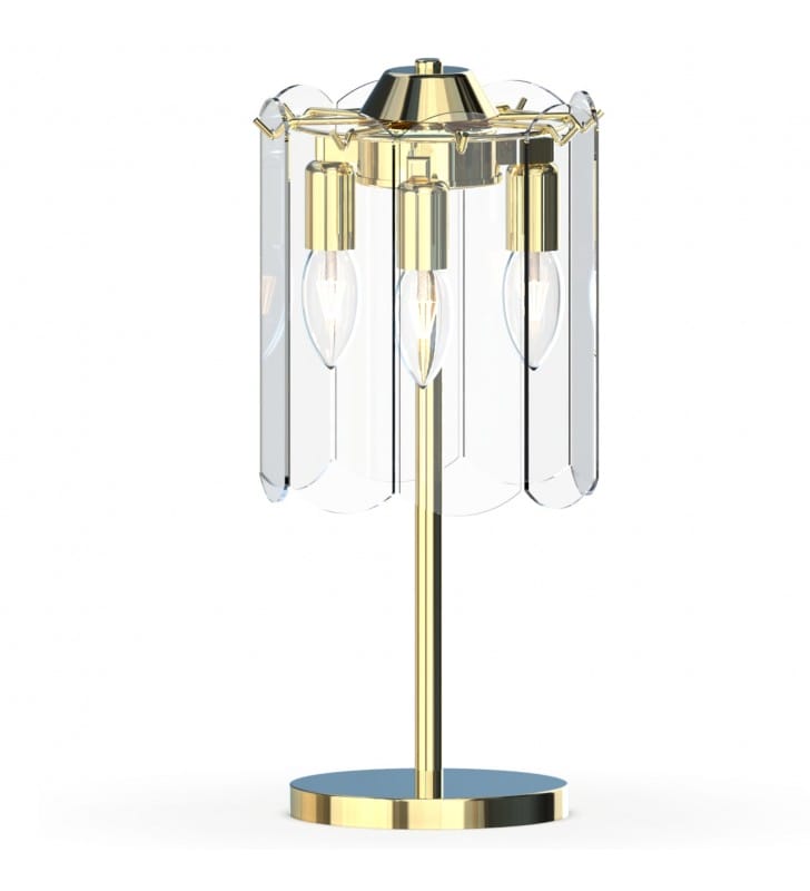 Lampa stołowa Nira na stoik nocny komodę złota podstawa przezroczyste szkło