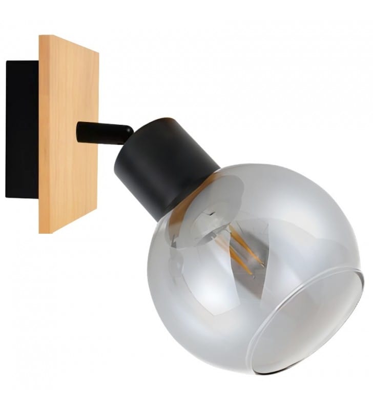Lampa ścienno sufitowa Barel drewno czarny metal szklany klosz Italux