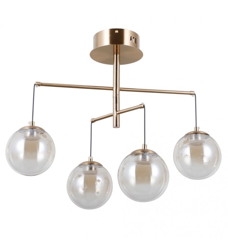 4 pkt złota lampa sufitowa Velada do salonu sypialni bursztynowe szklane kule