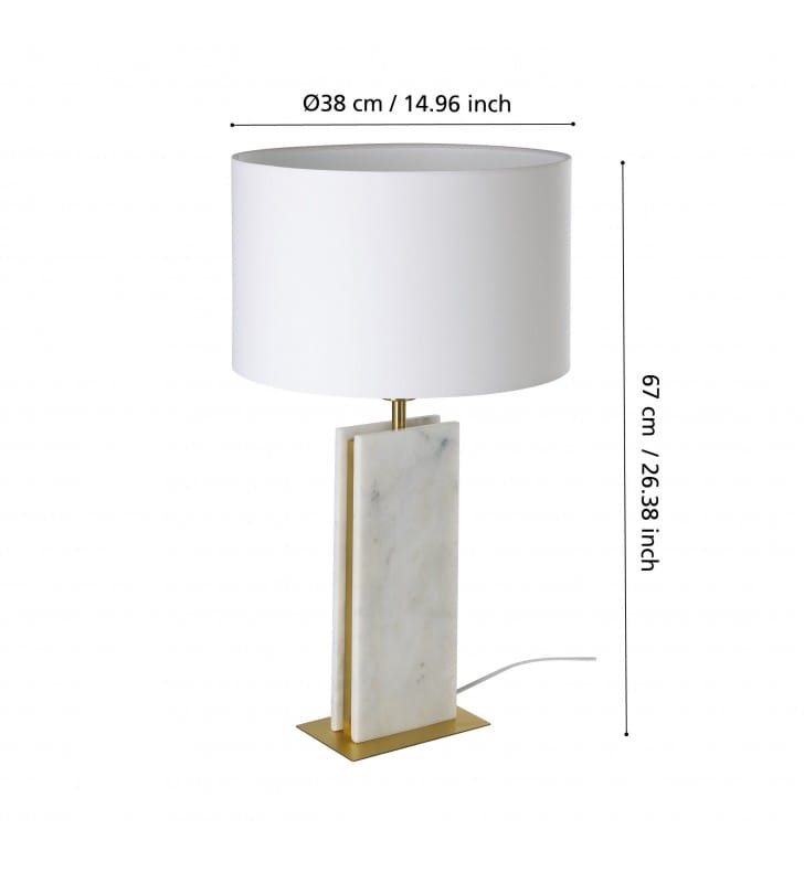 Elegancka wysoka lampa stołowa Belesar biała mosiądz kamień abażur stylowa