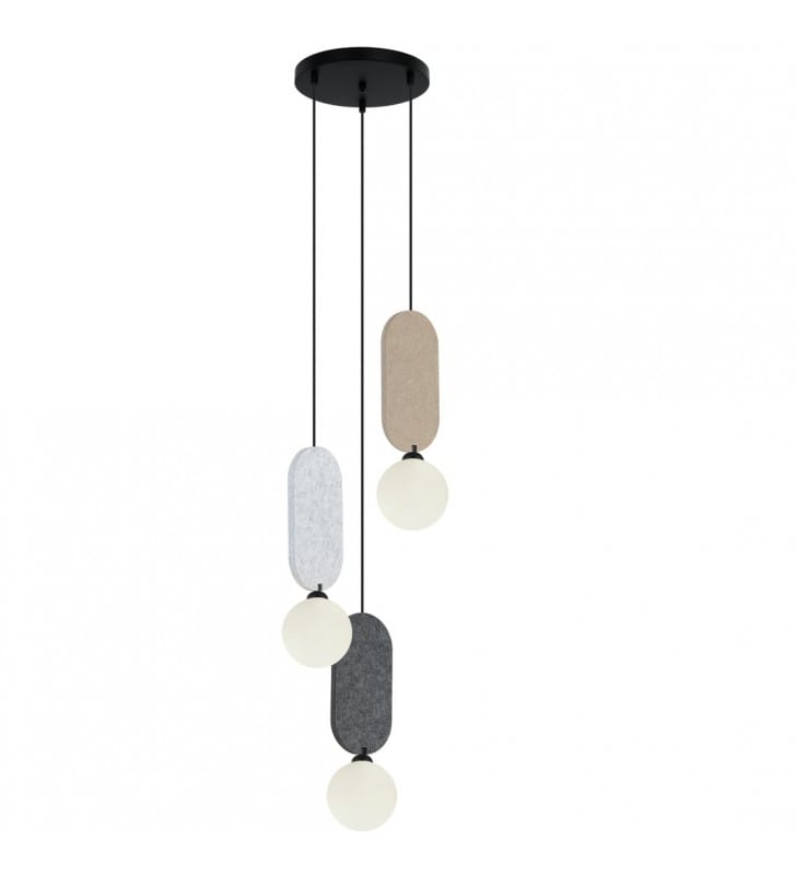 Lampa wisząca Lorenzo 3 zwisowa okrągła filc szklane klosze kule Lampa wisząca Lorenzo 3 zwisowa okrągła filc szklane klosze kule