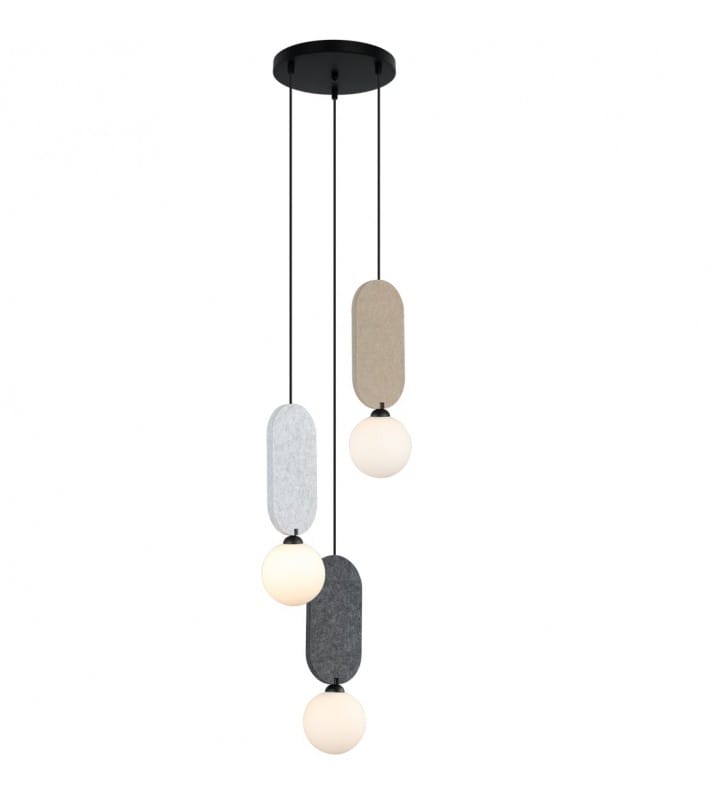 Lampa wisząca Lorenzo 3 zwisowa okrągła filc szklane klosze kule Lampa wisząca Lorenzo 3 zwisowa okrągła filc szklane klosze kule