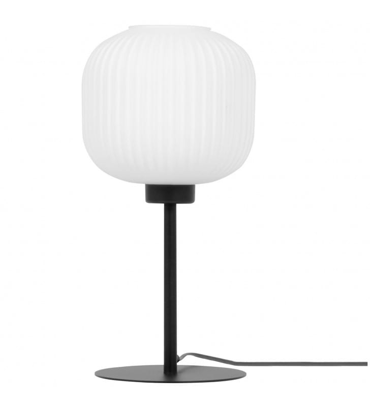 Szklana lampa stołowa nocna Sparta czarna podstawa biały klosz włącznik na przewodzie Szklana lampa stołowa nocna Sparta czarna podstawa biały klosz włącznik na przewodzie