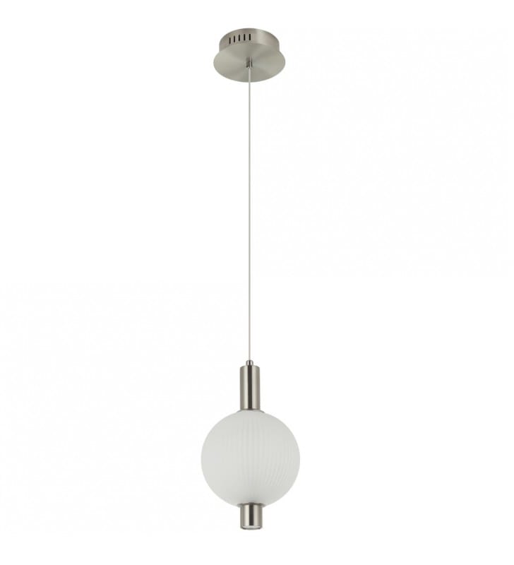 Pojedyncza stylowa lampa wisząca Lenti LED srebrna z klosz biała kula