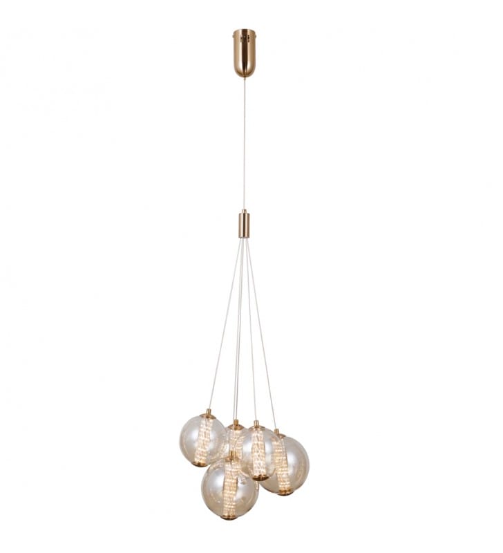 Lampa wisząca Butero LED złota bursztynowe kule dekoracyjna stylowa elegancka